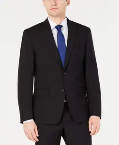 DKNY Men's Black Wool Blend Modern Fit Stretch Solid Regular Suit Jacket