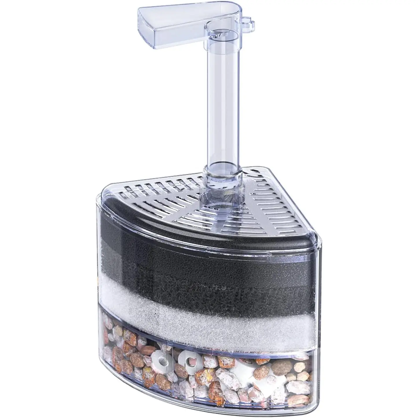 Aquarium Corner Sponge Filter Quiet Betta Fry Shrimp and Small Fish Bio  Filter with  Stones Gravels and Ceramic Rings for Fish Tanks up to 30 Gallons (Air Pump Not Included)