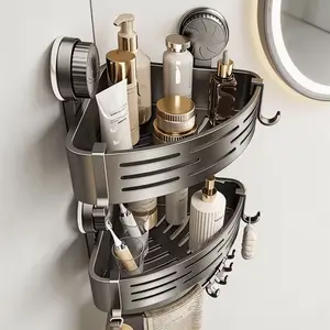 Suction Cup Corner Basket,  Caddy for Bathroom Wall, No-Drill Corner Shelf for Toilet  Room, Stick-on Triangle Storage Basket for Washroom Toiletries – For Home Bath Lovers