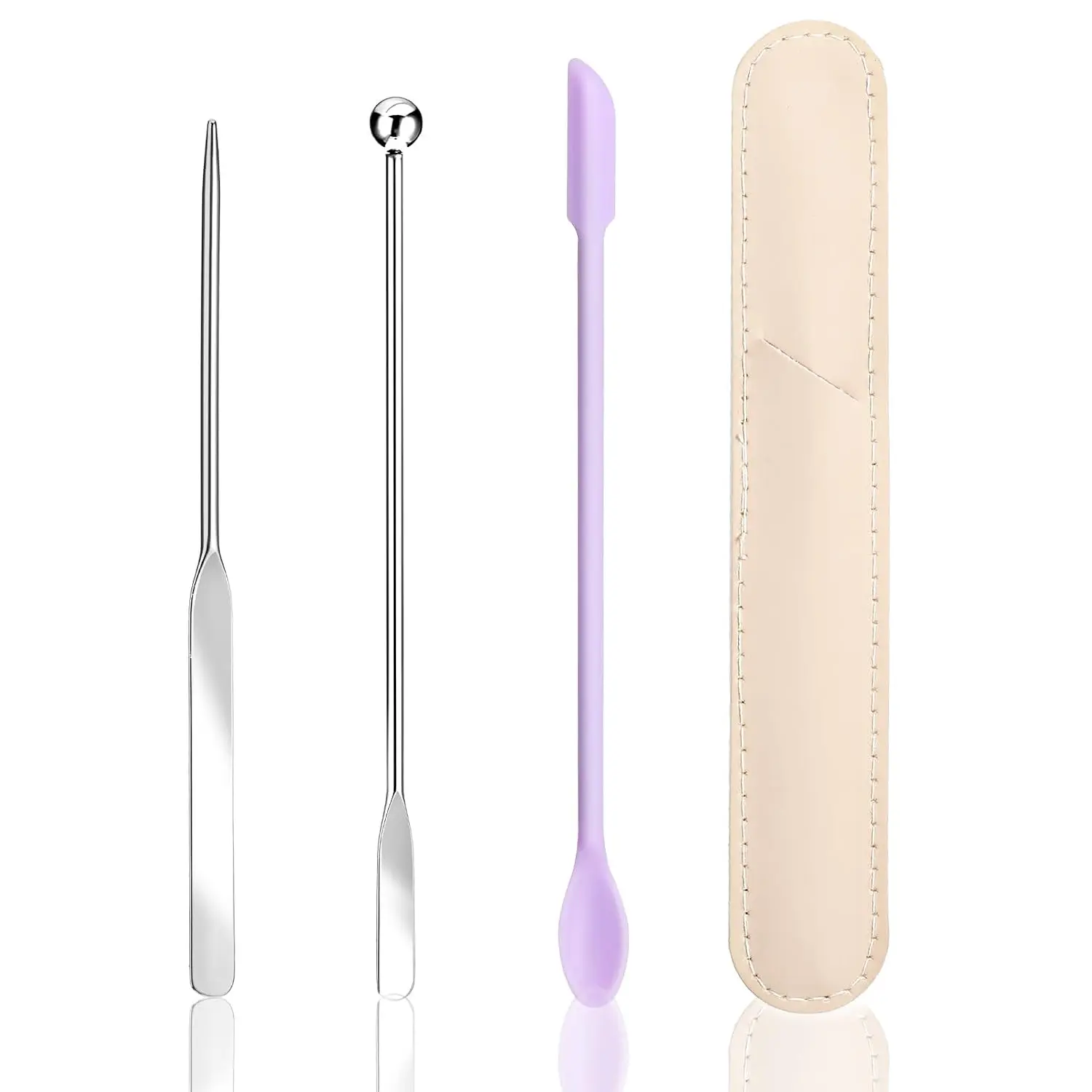 Stainless Steel Makeup Spatula with Silicone Cosmetic Tool - Kitchenware Bakeware Decorating Accessory for Cosmetics Mixing, Blending Foundation, Small Face Area Use