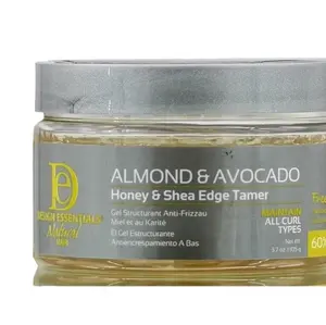 Design Essential Almond & Avocado Edge Tamer 3.7 Oz Hair Styling with Honey & Shea for All Curls, 60% Gel, 60g Jar - Haircare