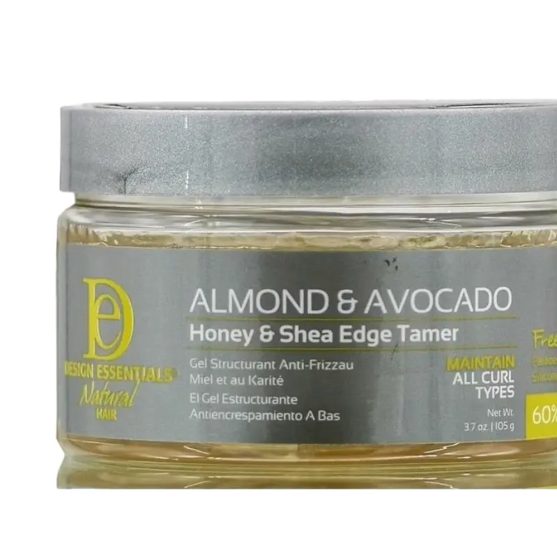 Design Essential Almond & Avocado Edge Tamer 3.7 Oz Hair Styling with Honey & Shea for All Curls, 60% Gel, 60g Jar - Haircare