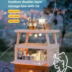 Folding Table with Camping Storage Box, Portable Multi-Purpose Organizer, Durable Plastic Construction, Ideal for Outdoor Use, Portable Picnic Table