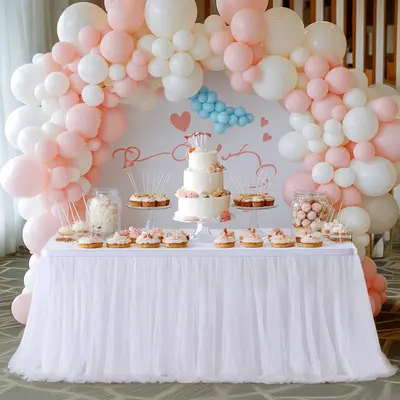 Baby Shower White Ruffle Table Skirt Baby Shower Table Cloth White