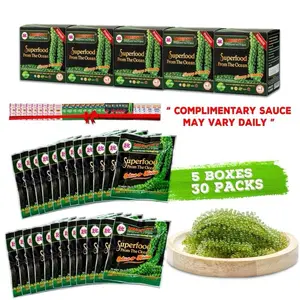 5 BOXES Longevity Dehydrated Sea Grapes - COMBO 5 BOXES 30 Packs Green Caviar Umibudo Latok Seaweed Organic Premium Quality Crunchy Flavor Superfood From The Ocean