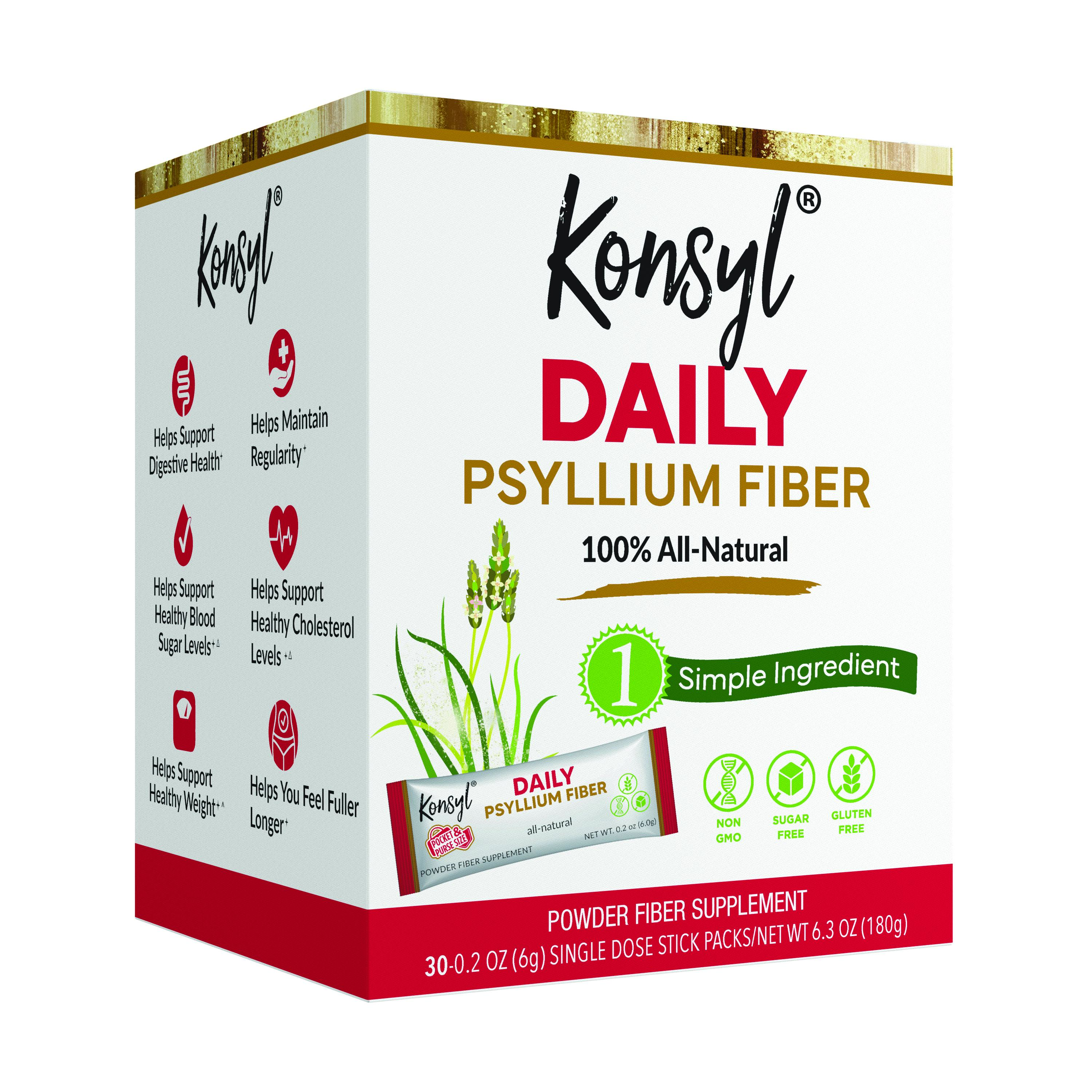 Konsyl Daily Psyllium Fiber Powder - 5g Sticks, 30 Pack - Natural Unflavored Soluble Dietary Fiber Supplement - Psyllium Husk Prebiotic for Digestive Support and Gut Health - Sugar Free, Keto & Vegan campingessentials