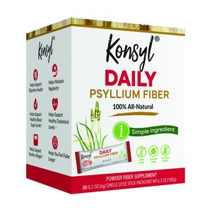 Konsyl Daily Psyllium Fiber Powder - 5g Sticks, 30 Pack - Natural Unflavored Soluble Dietary Fiber Supplement - Psyllium Husk Prebiotic for Digestive Support and Gut Health - Sugar Free, Keto & Vegan