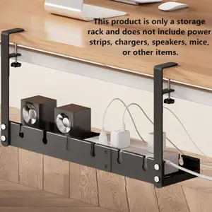 1 Pc Under Desk Cable Management Tray, Power Strip Cord Organizer Holder with Cable Clips & Straps, Wall Mounted Hidden Cable Channel, Adjustable Length Wire Storage Rack for Router & Data Cables, Cable Management Box for Home, Office, Desk, Bedroom & Liv