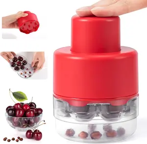 7-IN-1 Large Cherry Pitter Tool - Portable Cherry Corer Pitter with Ergonomic Push Design - Easy to Use for Making Cherry Jam - Pit 7 Cherries at Once, Saving Time & Effort - Red