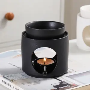 Hand Made Large Capacity Essential Oil Burner Wax Melt Burners, Aromatherapy Aroma Burner Ceramic Oil Diffuser Candle Tealight Holder Home Bedroom Decor-Black