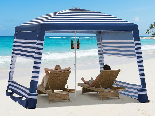 Beach Cabana, 8 * 8FT Beach Tent UPF50+ Protection, Easy Setup Beach Canopy Wind Resistant ,Compact Beach Shade Foldable Beach Tent Sun Shelter, Blue White,For Vacations,Summer Outdoor Beach Camping, Family&Friends Beach Cabana, 8 * 8FT Beach Tent UPF50+ Protection, Easy Setup Beach Canopy Wind Resistant ,Compact Beach Shade Foldable Beach Tent Sun Shelter, Blue White,For Vacations,Summer Outdoor Beach Camping, Family&Friends