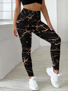 Women's High Waist Skinny Pants, All-Over Printed Yoga Trousers, Fashionable & Sexy, Ideal for Daily Exercise & Fitness