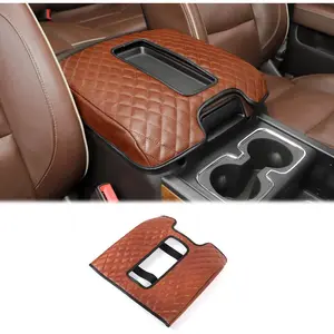 Armrest Pad Cover Center Console Lid Cover for 2014-2017 Chevrolet Silverado & GMC Sierra, Leather Console Replacement, Brown