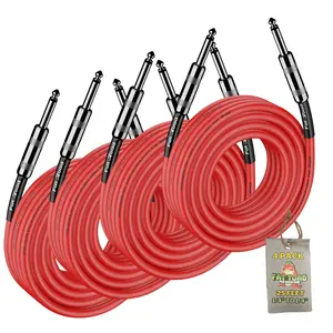 4 PACK -  DJ Speaker Cables 25FT by FAT TOAD | Quarter Inch 12 AWG Gauge Wire for Amp, Music Studio Recording & Stage Gear | 1/4" to 1/4" Male Jack Professional Pro Audio Red Speakers PA Patch Cords