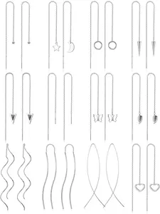 12Pairs Stainless Steel Threader Earrings for Women Chain Tassel Earrings Double Twist Wave Dangle Drop Chain Earrings Set
