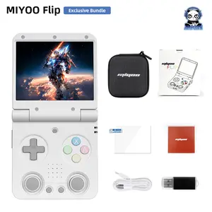 MIYOO Flip Handheld Gaming Console 3.5'' IPS Screen Linux System 3000mAh Retro Gaming Console Digital Portable Game Cable