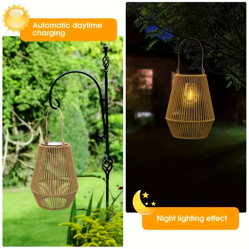 Solar lantern, outdoor hanging handmade bamboo and rattan garden light, Halloween decorative lantern, Bohemian style, suitable for balconies, gardens, terraces, perfect for Halloween, Christmas, and other various holiday decorations, IP67
