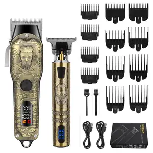 Rechargeable Men's Grooming Kit, Barber Hair Clippers and Beard Trimmer Set, Adjustable Blades, Home and Salon Use, Gentleman Digital Display