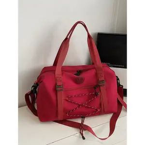 Large capacity travel tote bag with solid color and clean color, zipper closure and drawstring, fashionable and versatile, casual and simple, suitable for college students, business trips, travel, fitness, men's and women's travel bags, Travel Duffle Bag