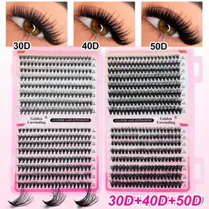 Plush Cluster False Lashes, Fluffy D Curl Mixed Length, Non-Toxic Soft Fine Bunches, 0.07mm Thickness, Batch Number 202511