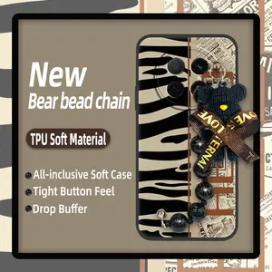 silicone protective case Phone Case For OPPO A5 Pro 5G China Cartoon Waterproof Anti-knock cute Black pearl pendant Dirt-resistant Skin-friendly feel Bear bracelet Back Cover