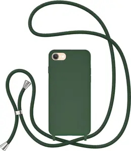 Crossbody Lanyard Phone case for iPhone SE 2022 5G/iPhone 7/iPhone 8/iPhone SE 2020, Silicone Phone Cover with Adjustable Necklace Strap Shockproof Cover Case for iPhone SE3/SE2 - Deep Green