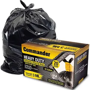 33 in. x 45 in. 42 Gal. Black Heavy-Duty Trash Bags (Pack of 20) 3 mil for Home Kitchen Lawn and Contractor (Pack of 20)