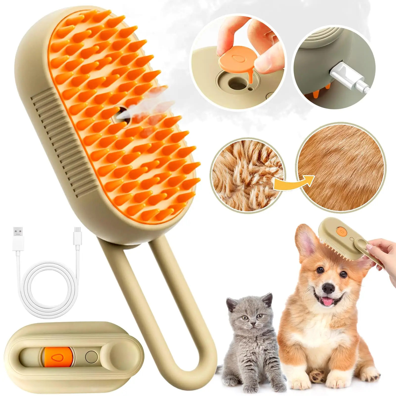4 in 1 Cat Steam Brush for Shedding, Rechargeable Steam Cat Brush With Rotating Handle, for Massaging and Cleaning Shedding Pet Hair, for Cats Dogs ma