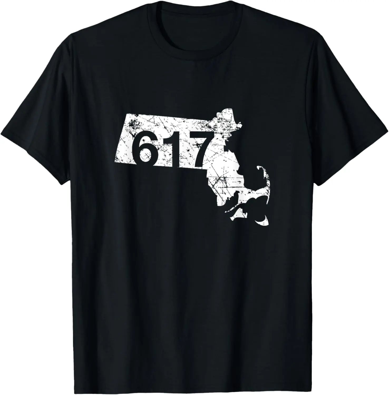 Women's 100% Cotton Vintage Streetwear Crewneck Short-Sleeve Casual Distressed Graphic Top, Boston 617 Area Code Massachusetts Hometown Everyday Gift Souvenir Tshirt