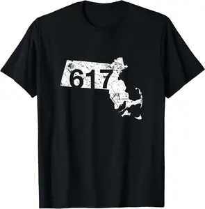 100%cotton Boston Area Code 617 Massachusetts Gift Souvenir Hometown T-Shirt