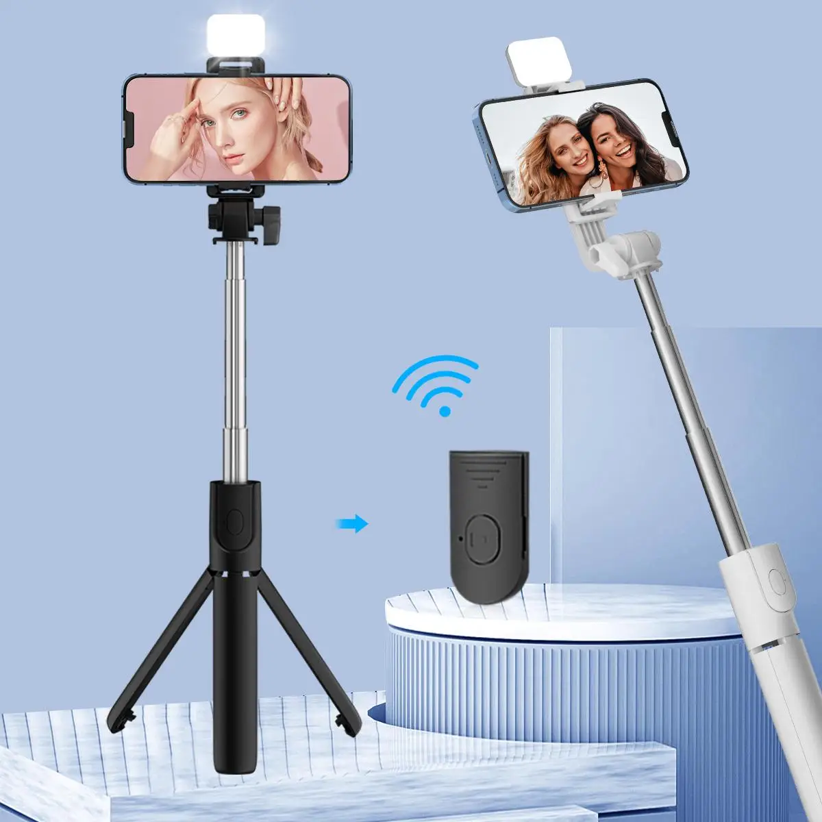 Portable Selfie Stick Tripod, 1 Count 360-Degree Rotatable Selfie Stick with Fill Light, Universal Travel Selfie Accessories for Live Streaming, Vlogg