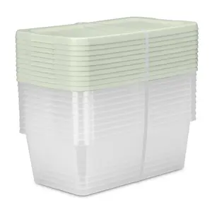 Set of 10 6 Quart Clear Plastic Storage Bins with Snap-on Lid Stackable Space-Saving Design for Closet Organization- Soft Sea