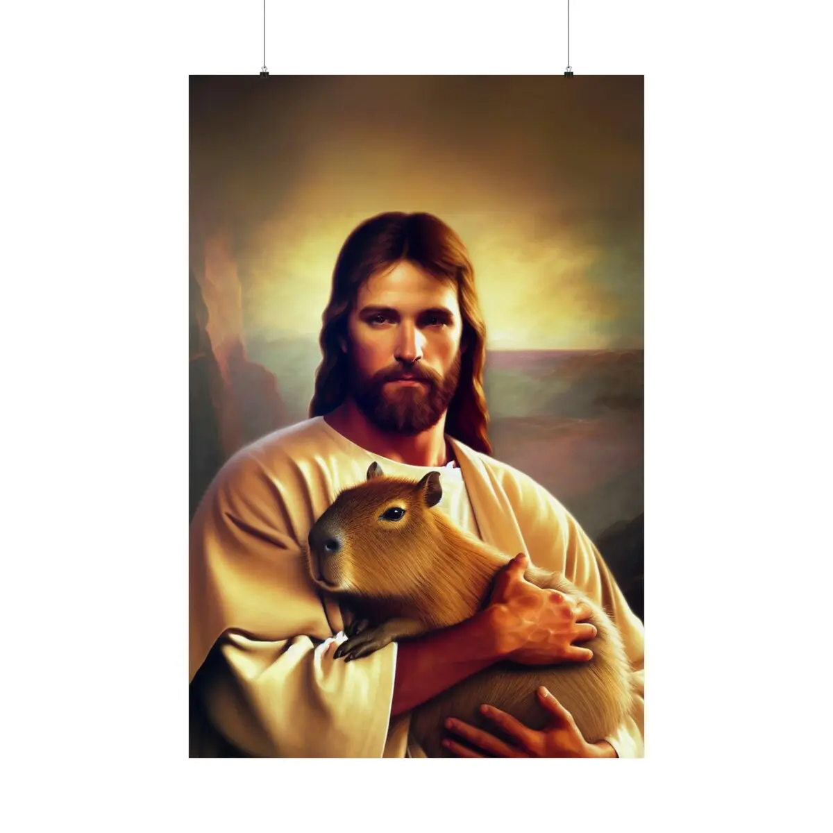 Capybara Art Capybara Poster Jesus Holding a Capybara Gift Capybara Poster Capybara Lover Gift Capybara Wall art Cute Capybara Poster UNFRAMED