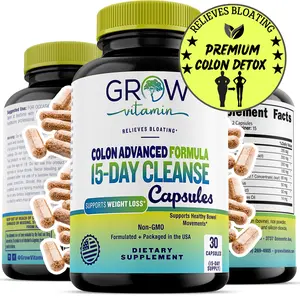 Grow Vitamin Colon Advanced Formula 15-Day Cleanse Capsules - Relieves Bloating, Supports Healthy Bowel Movements, Non-GMO, 30 Capsules
