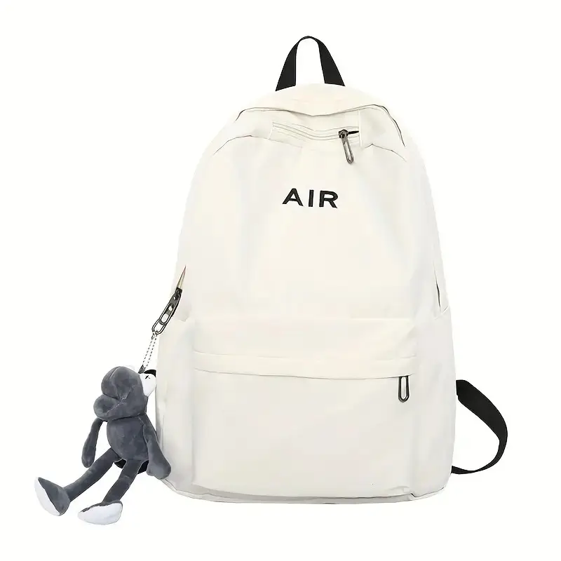 Maxoner Large Capacity Backpack, College School Bookbag, Stylish Simple Canvas School Bag With Doll Pendant Travel Fashionable Daypack Student Easy To