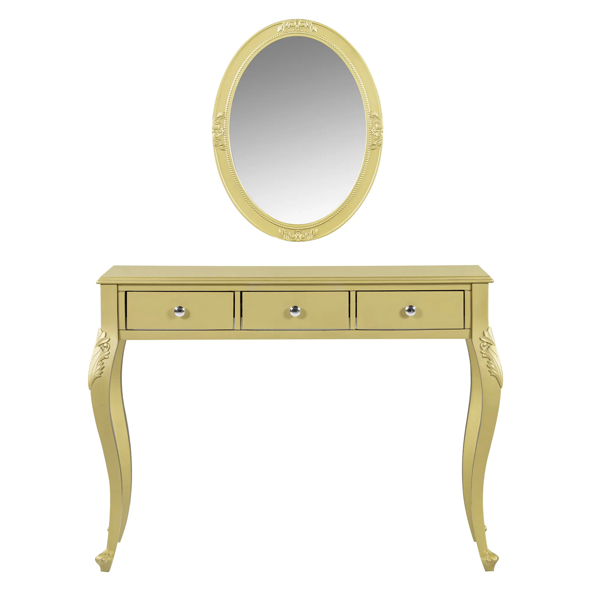 Luxury Makeup Vanity Desk with Oval Mirror, 3-Drawer Dressing Table for Jewelry Storage, Elegant Console Table for Entryway, Living Room & Bedroom, Stylish Home Decor,Gold