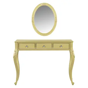 Luxury Makeup Vanity Desk with Oval Mirror, 3-Drawer Dressing Table for Jewelry Storage, Elegant Console Table for Entryway, Living Room & Bedroom, Stylish Home Decor,Gold
