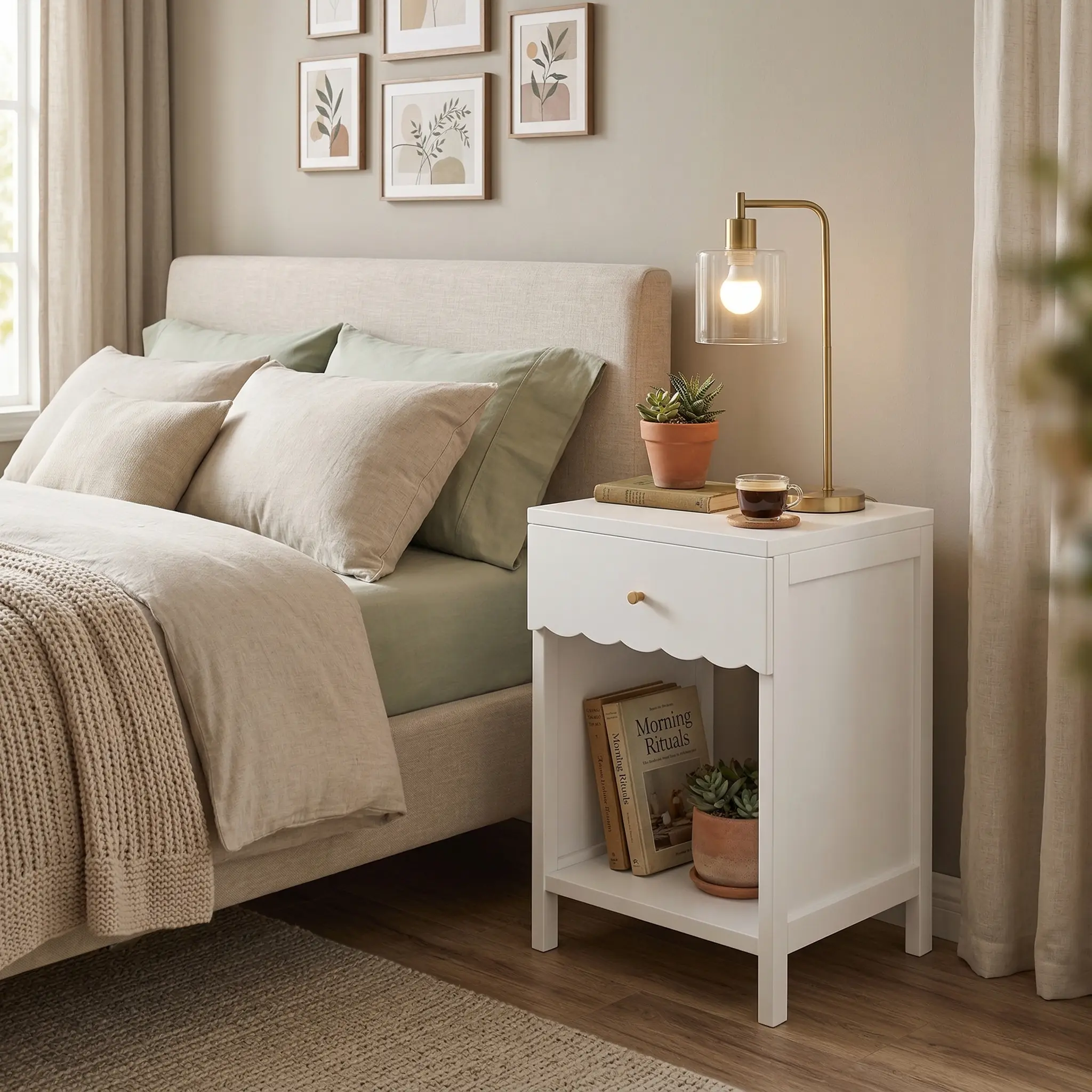 Nightstand with Light & Storage  Minimalist Bedside Table for Small Bedroom