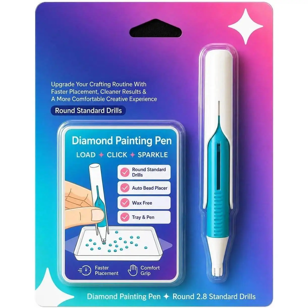 Automatic Diamond Painting Bead Dispenser for 2.8mm Round Drills (Blue) |   Long-Lasting 100% Wax-Free,Ergonomic Diamond Painting Pen for Tools and Diamond Art Accessories Set