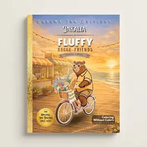 Inkalia Fluffy Hygge Friends Summer Edition Coloring Book. Cute Fuzzy Animal Ink Tracing Book, Stress Relief for Adults and Teens