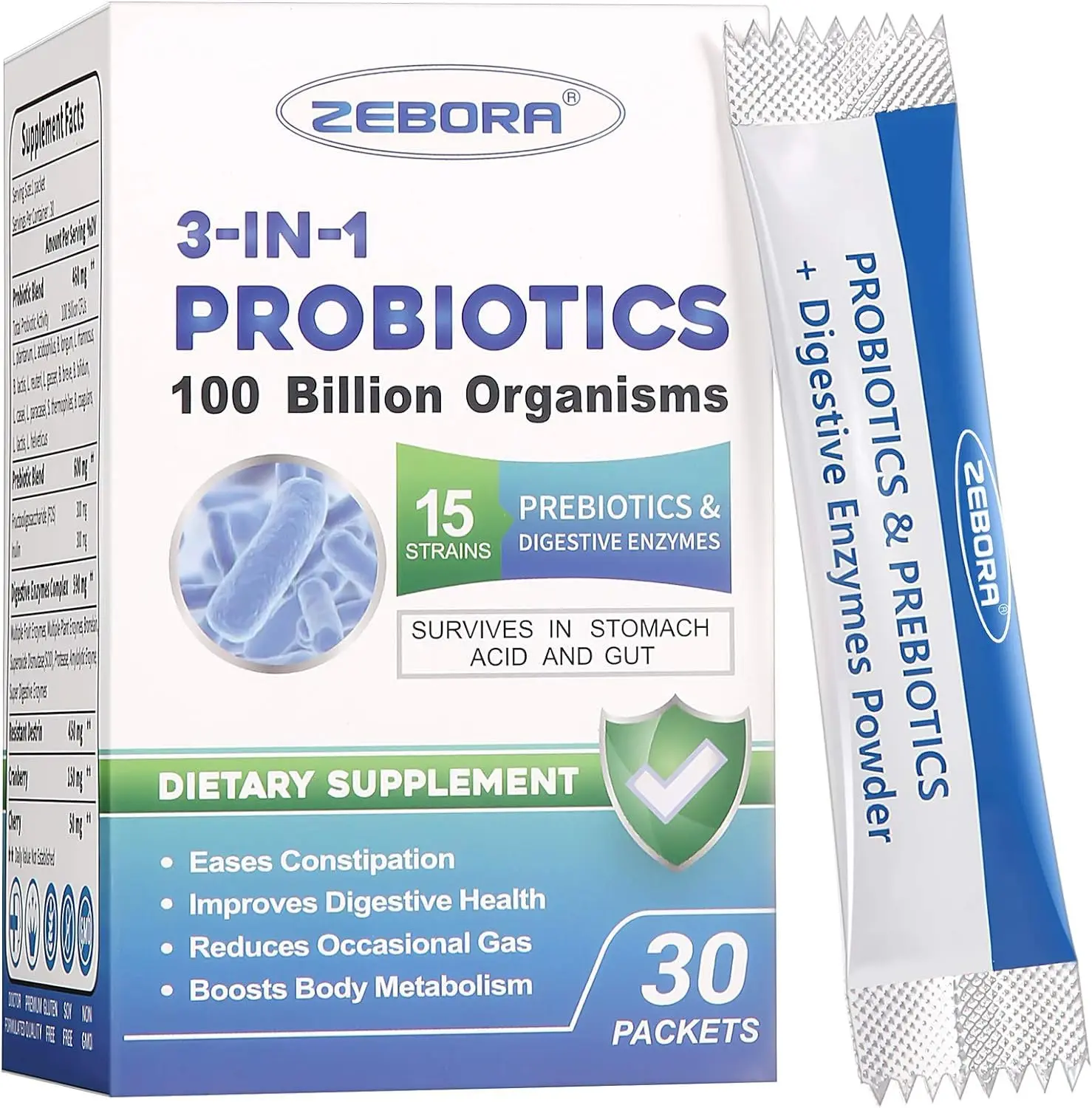 ZEBORA Probiotics for Women & Men - 100 Billion Plus Digestive Enzymes & Prebiotics, Highest Potency 3-in-1 Complete Probiotics for Digestive Health, Immune Support Healthcare Edible