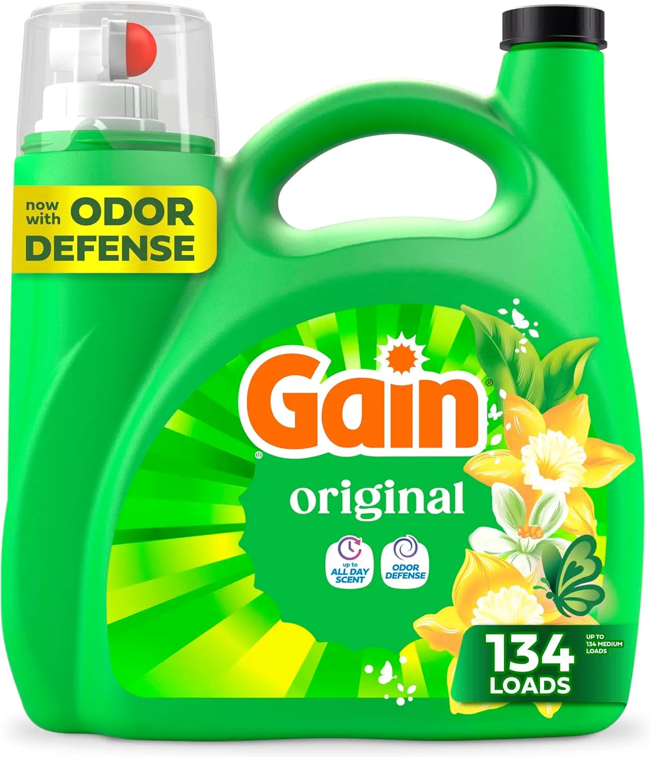 Gain Liquid Laundry Detergent with Odor Defense, Original Scent, For HE Washing Machines, 177 fl oz, 134 Loads (Packaging May Vary)