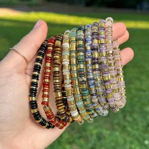 Genuine Gemstone Heishi Bracelets - Unisex, Adjustable