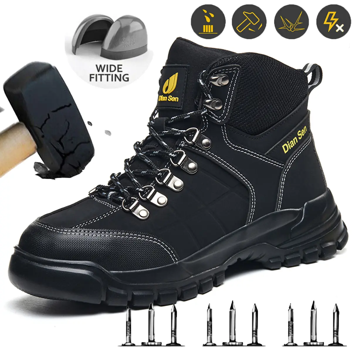 Men's Protective Work Shoes for Outdoor Construction Sites Steel Toe Provides Double Protection Against Impact and Puncture Lightweight & Comfortable Safety Footwear Ideal for Workshop and Warehouse Work
