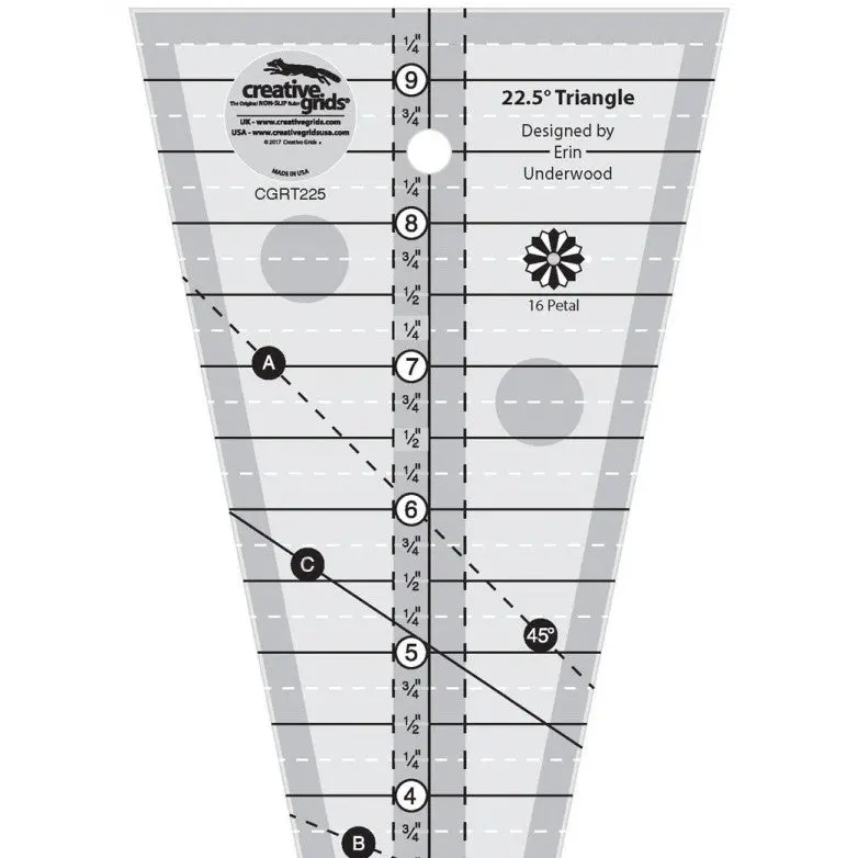 Creative Grids 22-1/2 Degree Triangle Ruler CGRT225