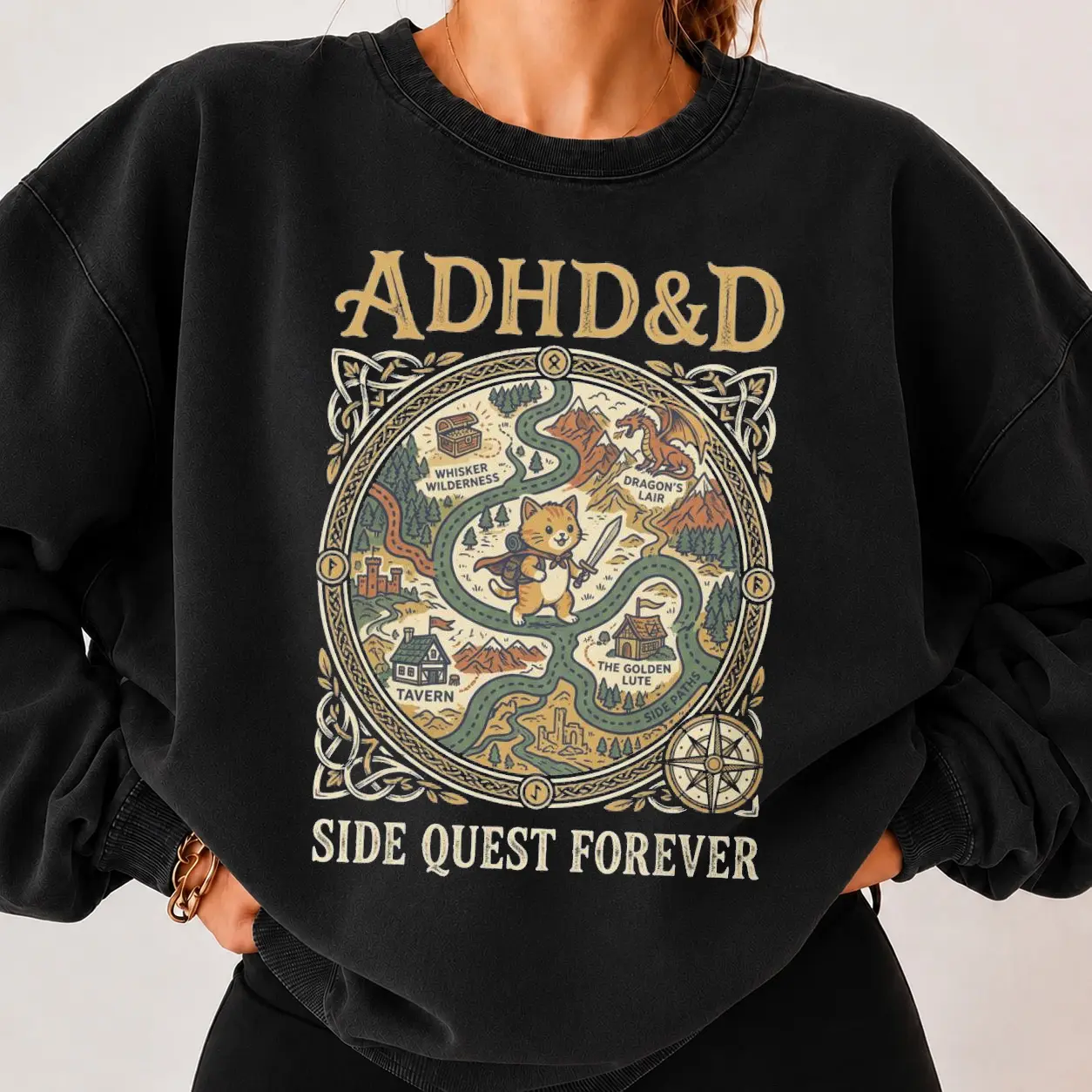 ADHD Sweatshirt, Funny DnD Shirt, ADHD&D Side Quest Forever Shirt, Dungeons and Dragons Shirt Women, Fantasy Shirt, Dungeons Hoodie, Gamer Gift