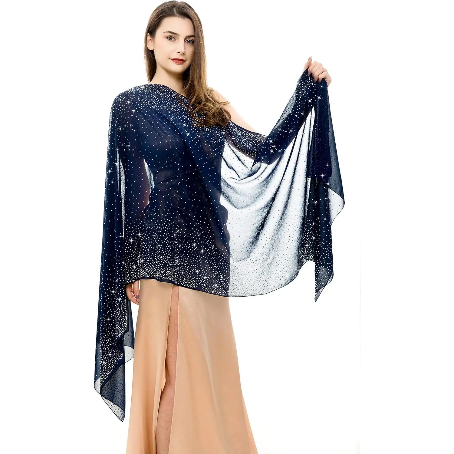 Womens Rhinestones Pashmina Shawls and Wraps for Evening Dresses Chiffon Shawl Sparkly Scarf