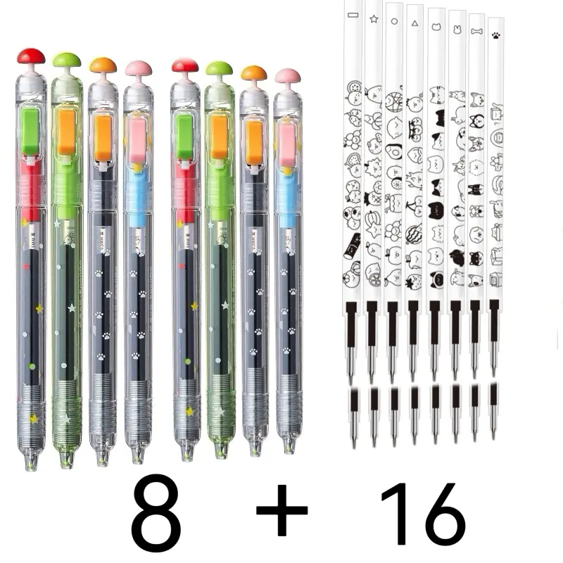 8 Pens + 16 Refills, 0.5mm Black