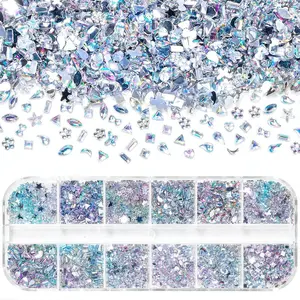 2000 Pcs Mini Nail Stones and Gems, Nail Crystal Multi Shape Small Nail Art Gems, Flatback Nail Gems Rhinestones, Heart Star Flower Tiny Diamond Nail Stones for Nail Art Crafts Clothing Makeup