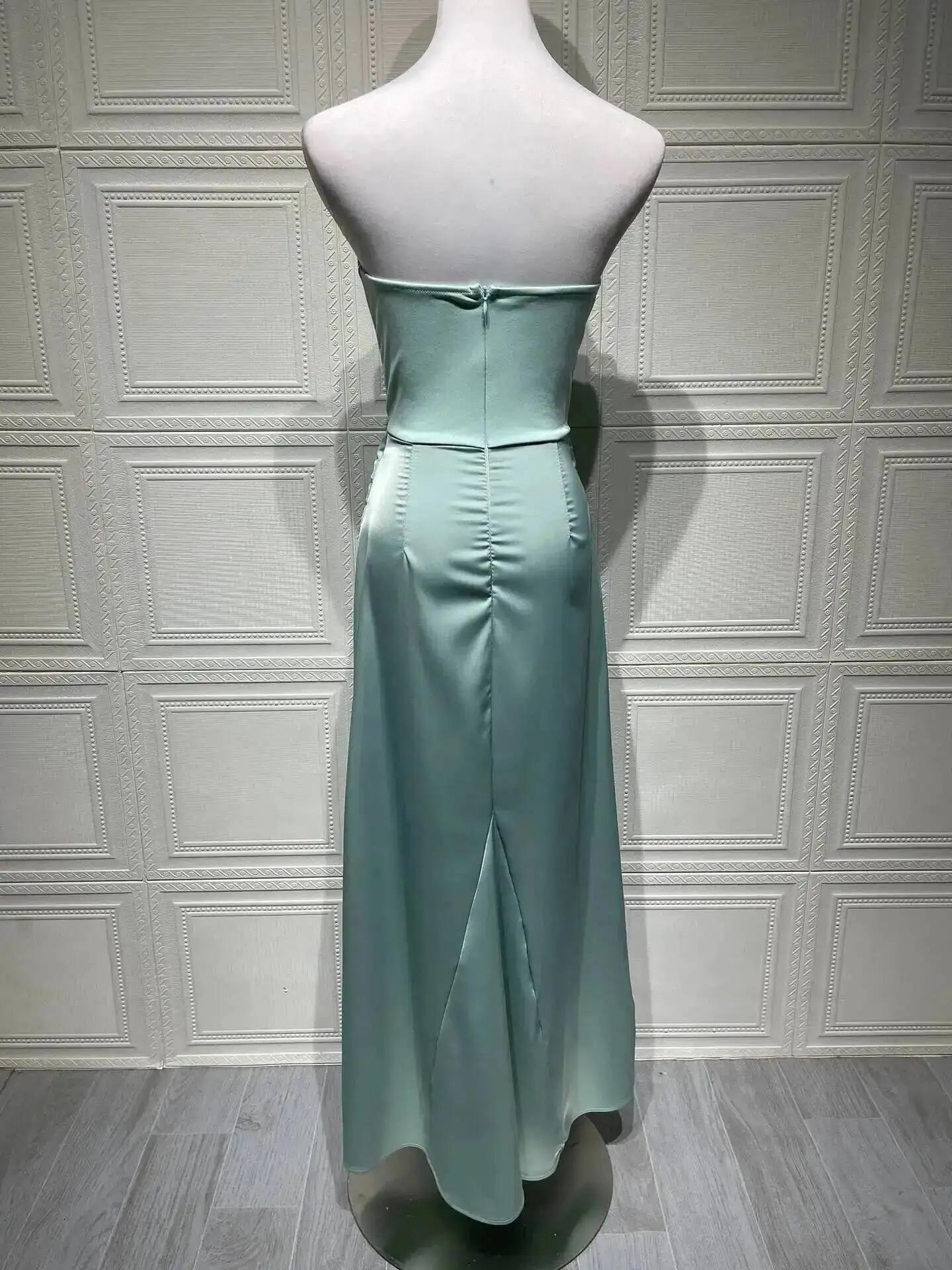 2026 New Red Strapless Corset Sexy Slim Mermaid Tail Long Solid Color Dress Women Elegant Evening